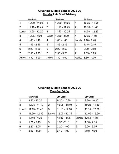 Daily Bell Schedule